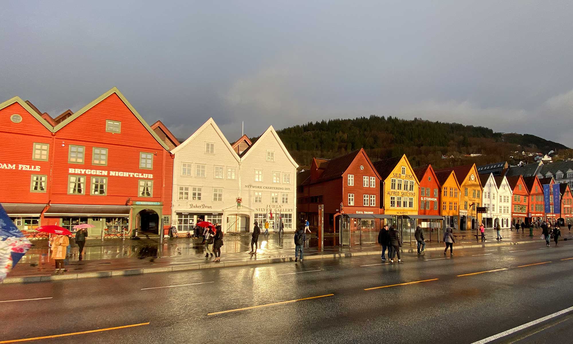 Das Bild zeigt die Häuserzeile Bryggen in Bergen