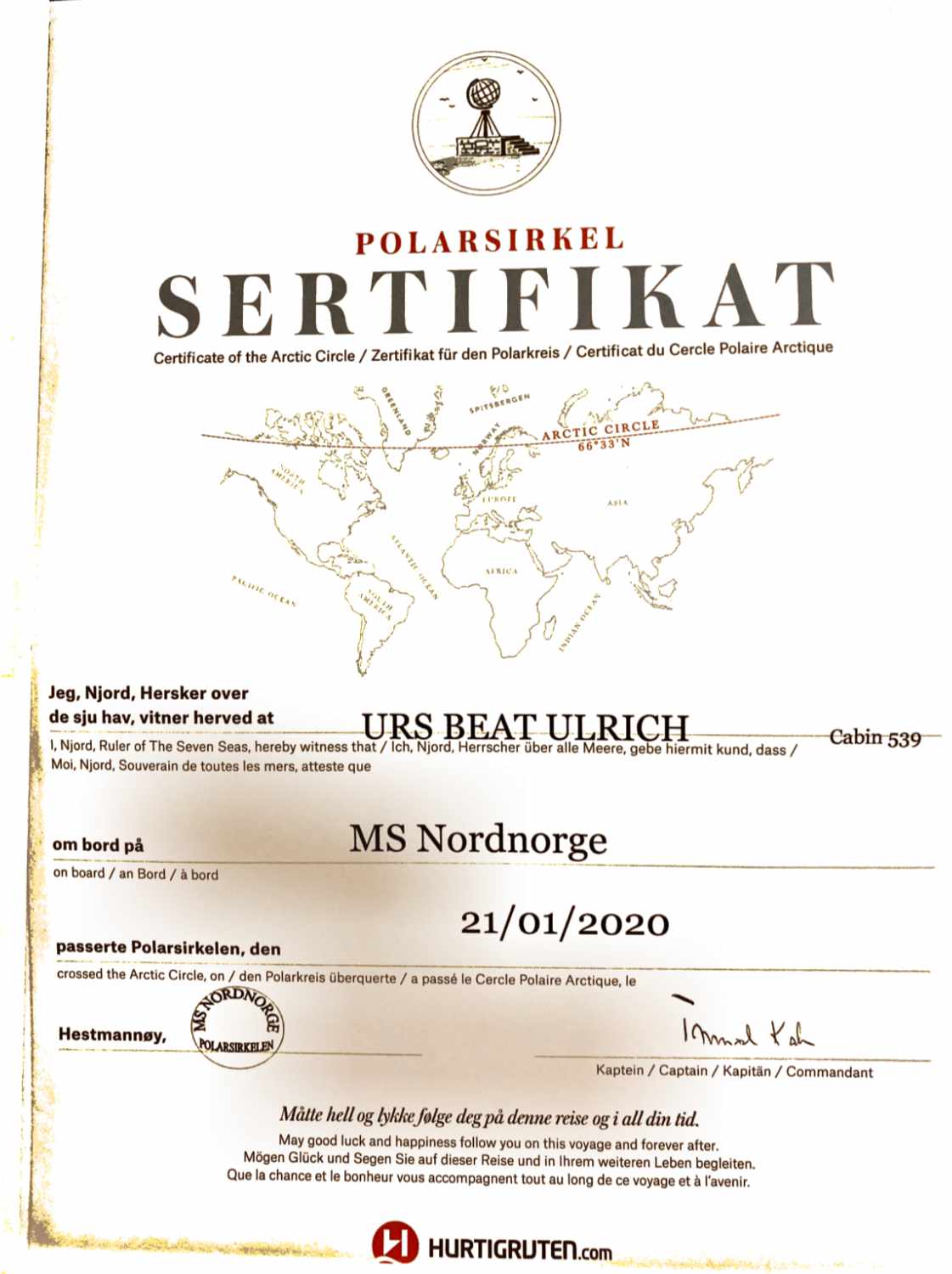 Zertifikat Polarkreis überquert